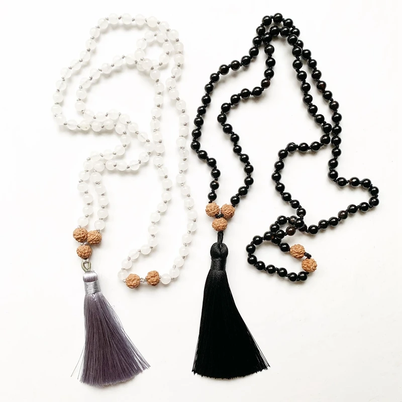 

Natural Black Onyx Jade Stone 108 Prayer Beads Mala Bracelet Rudraksha Mala Yin Yang Couples Necklace Tassel Knot Ornament 1pc