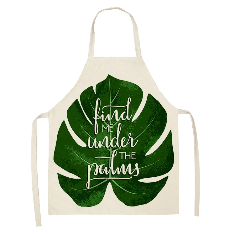 

Green Tropical Palm pattern 53*65cm Cleaning Aprons Home Cooking Kitchen Apron Cook Wear Cotton Linen Pinafore Adult Bibs 46342
