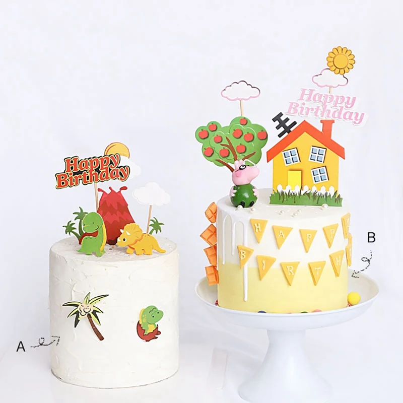 Флаги для торта с изображением динозавра и вулкана на день рождения детей