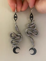 snake earrings crescent moon celestial serpent dangle earrings handmade jewelry gift