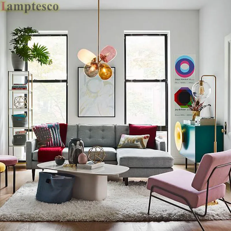 Скандинавские цветные стеклянные светодиодные подвесные светильники милые