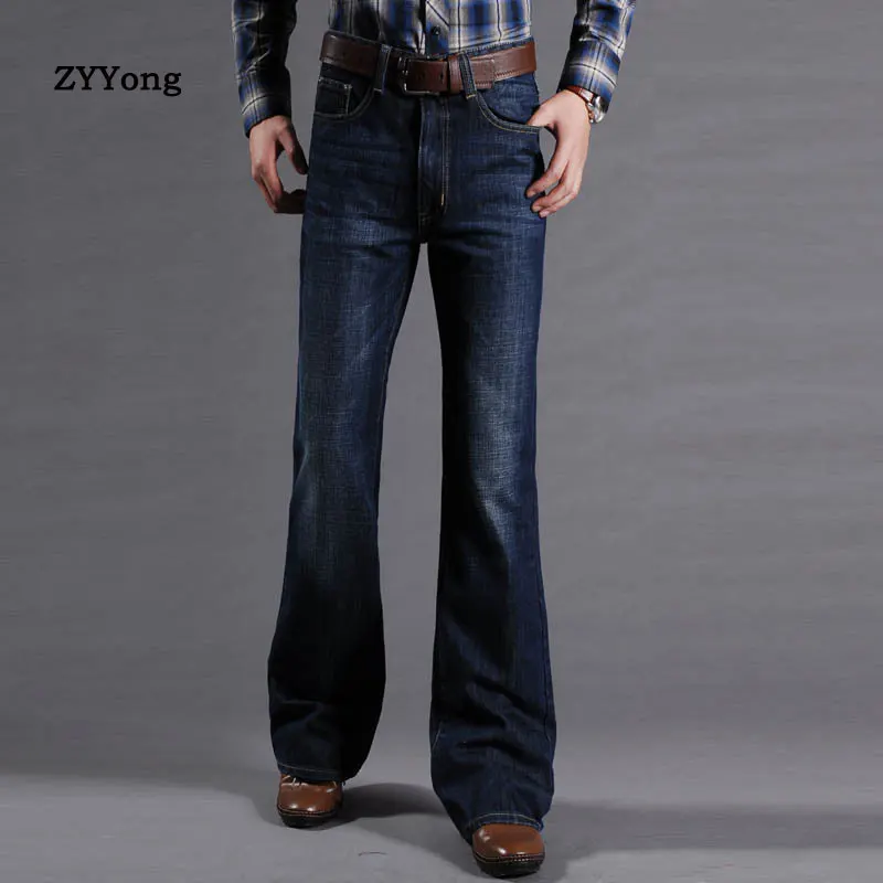 ZYYong Men's flared Jeans, Men's Short-leg Cut Loose Jeans, Classic Denim flared Pants, Elasticated Jeans, Men's Trendy Jeans