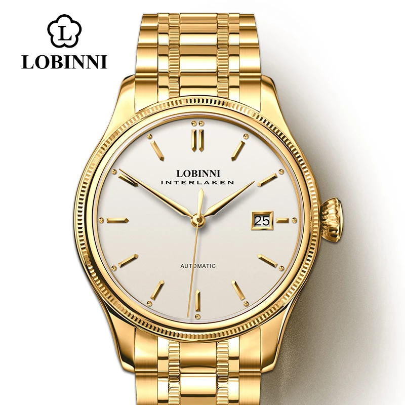 Часы Lobinni Мужские автоматические деловые механические наручные с календарем из