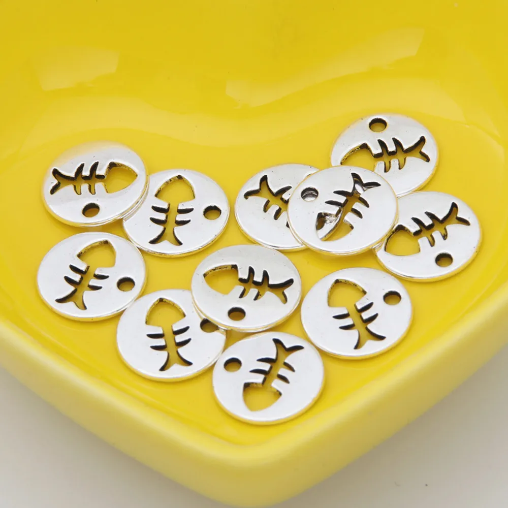 30 шт. серебряные подвески в виде рыбьей кости круглые рыбки аксессуары для