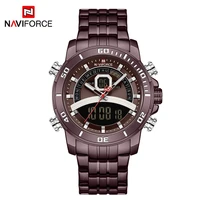 naviforce military watch led digital luminous waterproof shockproof watch date and day dual display stainless steel quartz watch