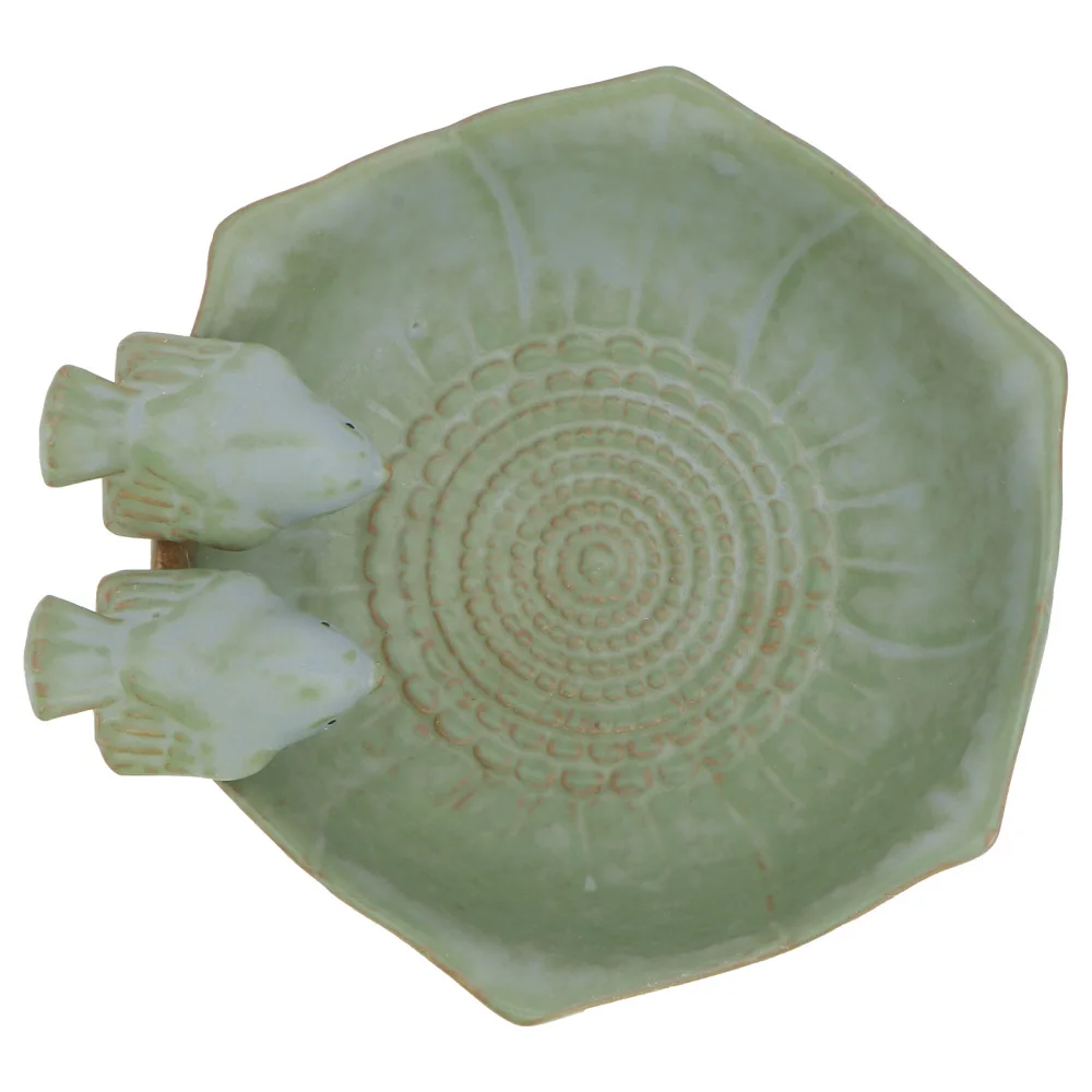 

1Pc Bird Feeder Ceramic Basin Creative Household Bird Feeder Decor (Green)