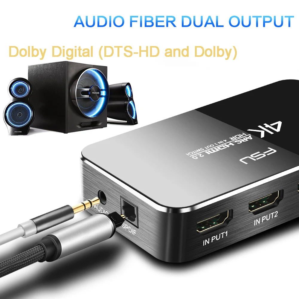 HDMI переключатель 2 0 4K 60 Гц HDR Сплиттер 4 в 1 аудио экстрактор ARC & IR управление для PS3