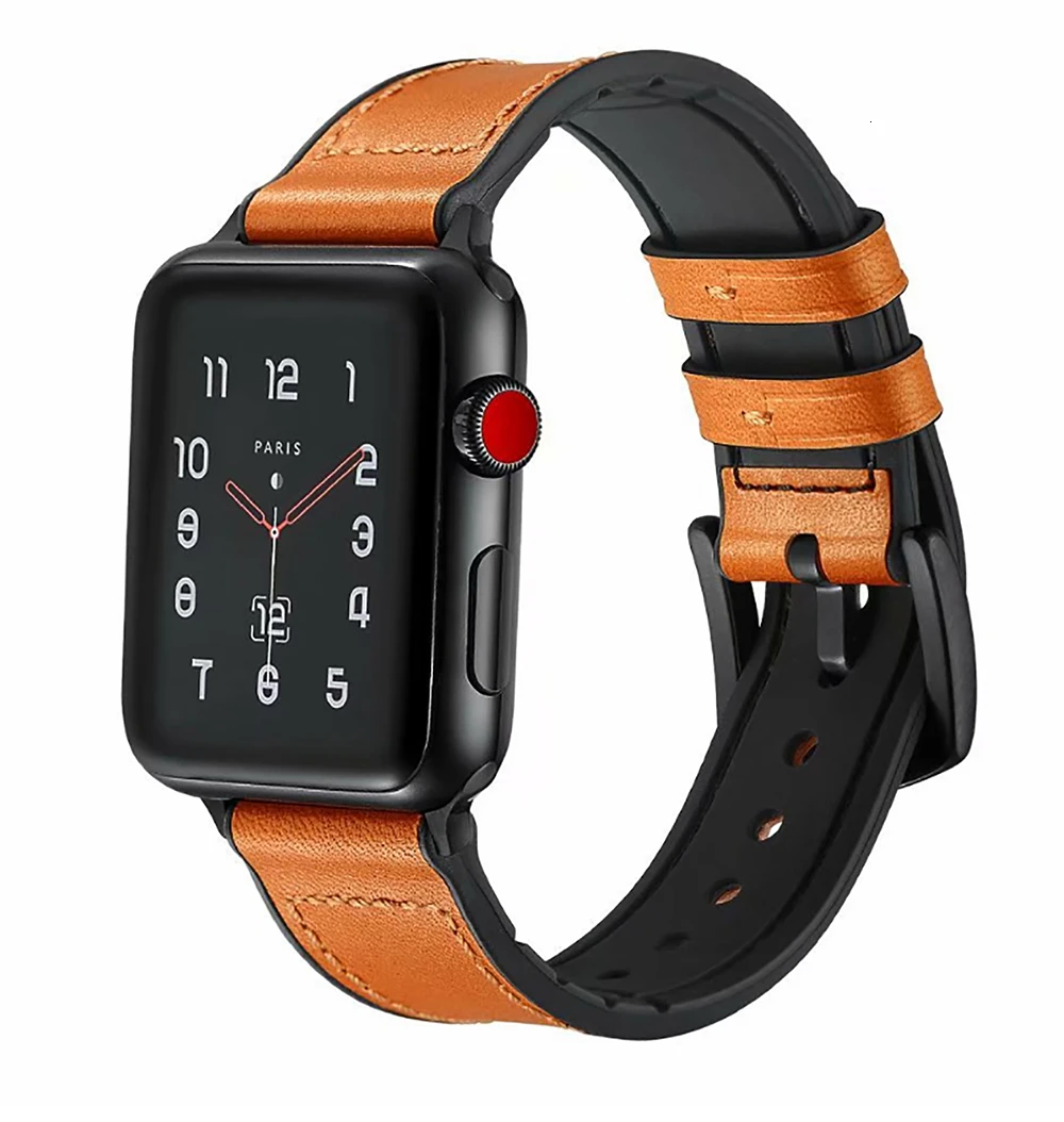 Кожаный силиконовый ремешок для apple watch 44 мм 40 iwatch серии 6 5 4 3 2 1 браслет 38 42