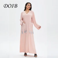 doib women pink abaya long robe dubai muslim arabic dress turkey islam ramadan eid tassel robe longue musulman kafan dress