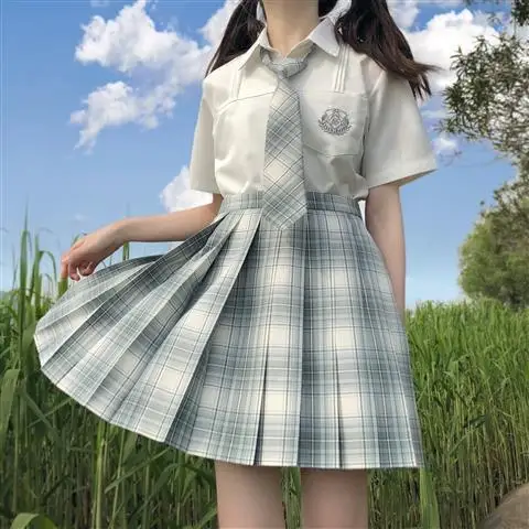[Ning Tea Clear] Новая форма JK из двух частей Корейская Студенческая клетчатая юбка