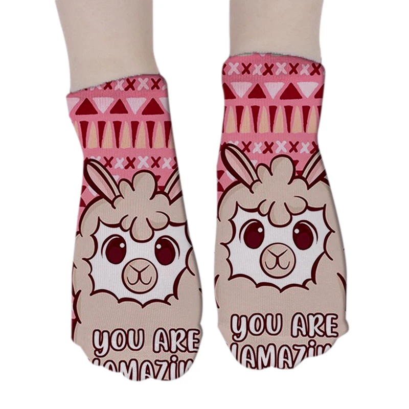 

3D Printed Lovely Alpaca Women Cotton Socks Fashion Funny Low Ankle Girls Soft Socks Harajuku Cool Sheep Short Socks For Female