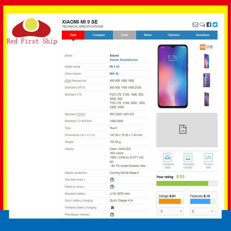 10 шт./лот сенсорный экран для Xiao mi 9/mi 9 SE Сенсорная панель передние внешние