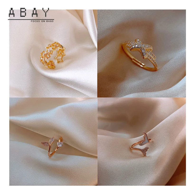 

Fashion Inlaid Rhinestone Double Fish Tail Ring New Hot Selling Women Elegant Key Lock Temperament Simple Design Accessories