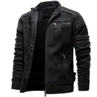Зимняя кожаная мужская куртка с воротником-стойкой, мотоциклетная куртка в стиле ретро из велюра