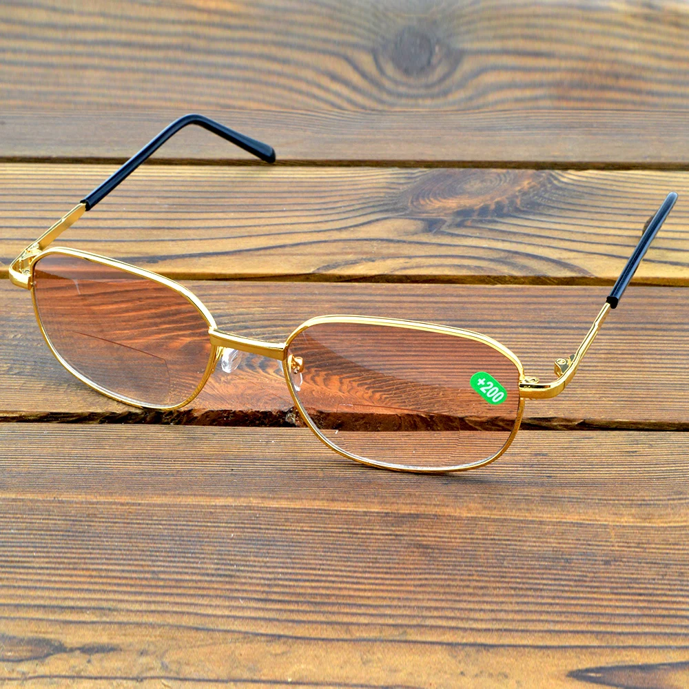 2 pezzi montatura in lega Full-rim lenti bifocali marroni occhiali occhiali da lettura da 0.75 a 4 vedi vicino e lontano