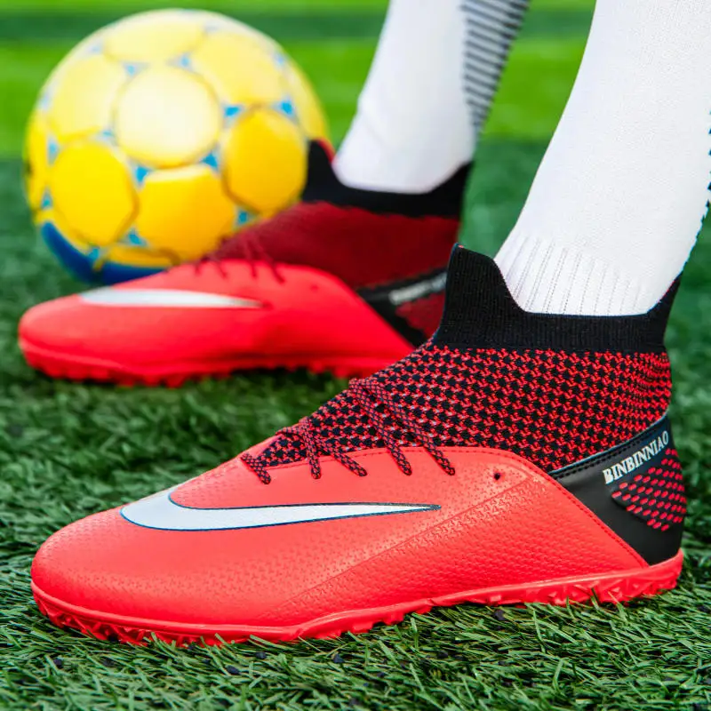 Knit Red Unisex Futsal Shoes Men Socks Soccer Cleats Men Outdoor Professional Sport Anti-slip Football Sneakers Man botas futbol