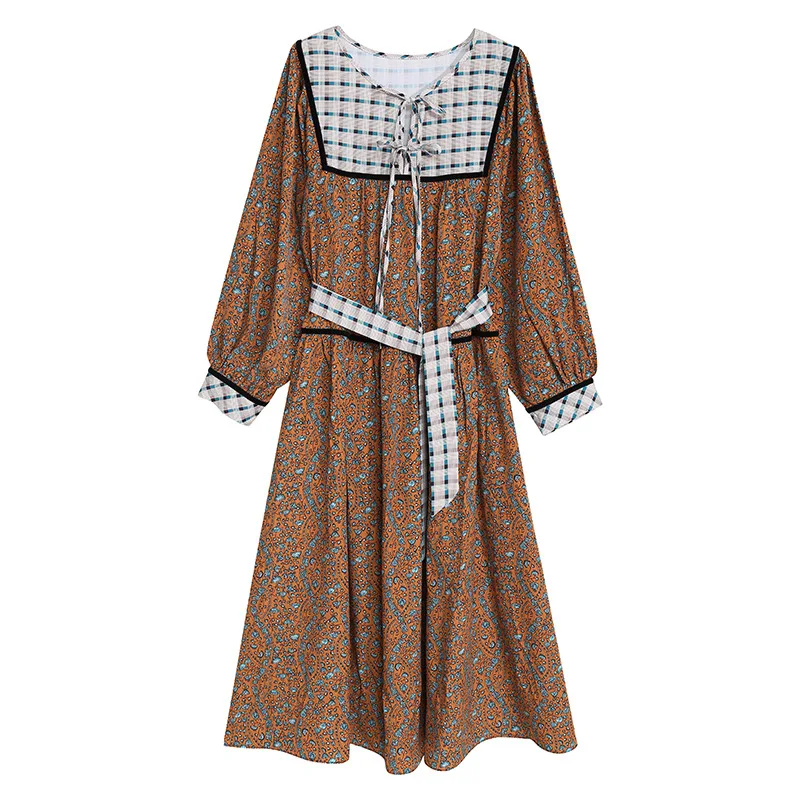 

Boho Floral Print Dress Women Lantern Long Sleeve Pleated Dresses V Neck Beach Mini Dress Female Roupa Feminina