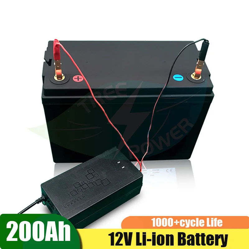 Large capacity 12V 100Ah/150Ah/200Ah lithium ion battery pack built-in BMS for inverter Solar Panel motorhome +charger