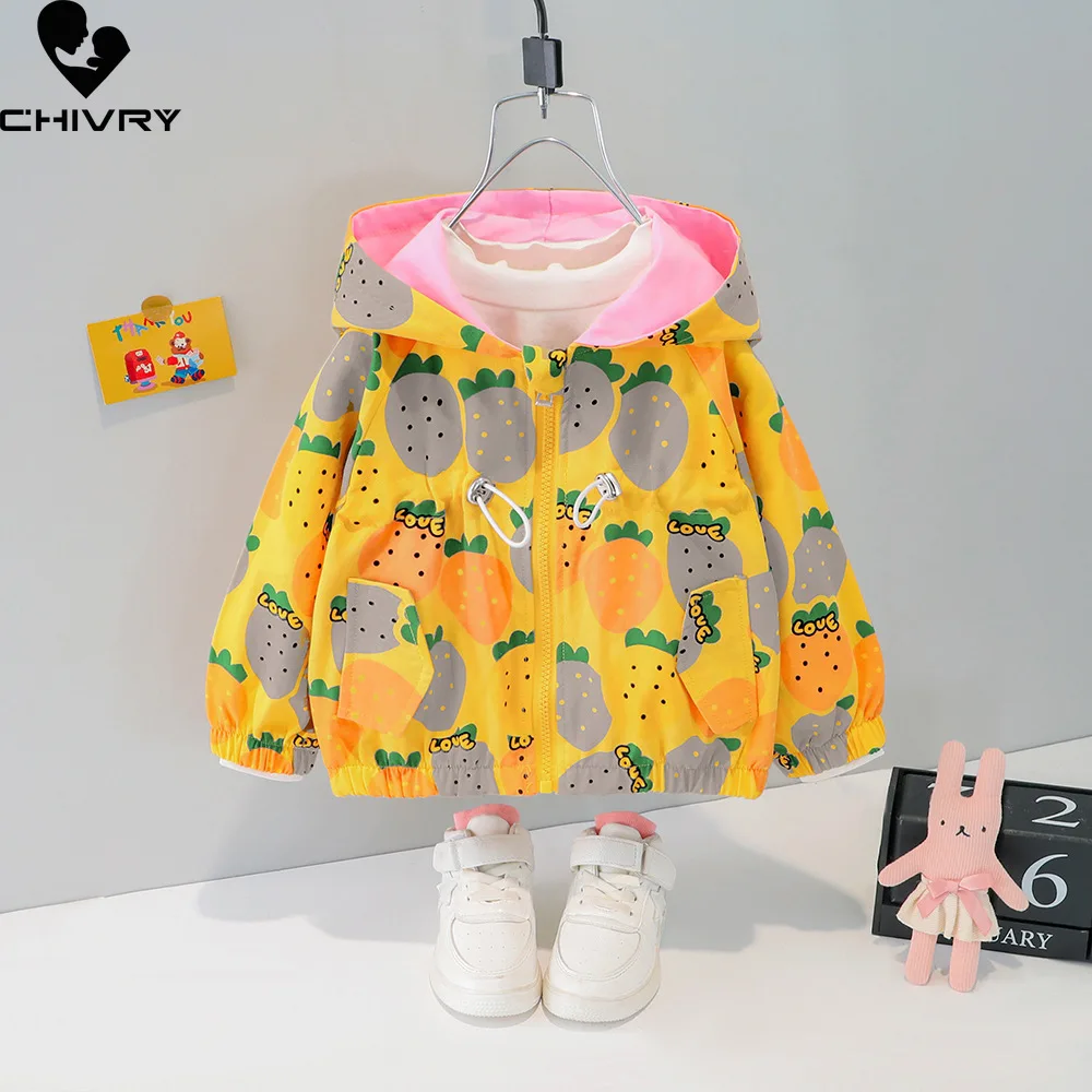 Abrigo con estampado de pi&ntilde;a de dibujos animados para beb&eacute;s, rompevientos, chaquetas con cremallera con capucha, oto&ntilde;o, 2021-1