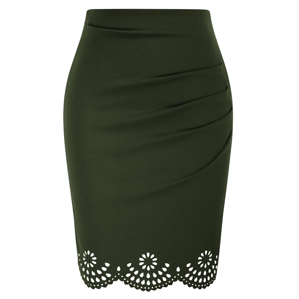 

2021 Pencil Skirt Women High Waist Long Skirts Woman Summer Pleated Midi Skirt Ruched Elegant Lace Skirts