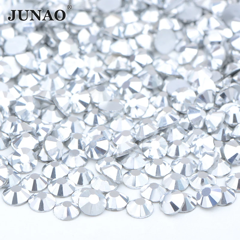 

JUNAO SS6 8 10 12 16 20 30 Silver Flatback Rhinestone Non Hot Fix Strass Glitter Nail Art Stones for Dress Decorations