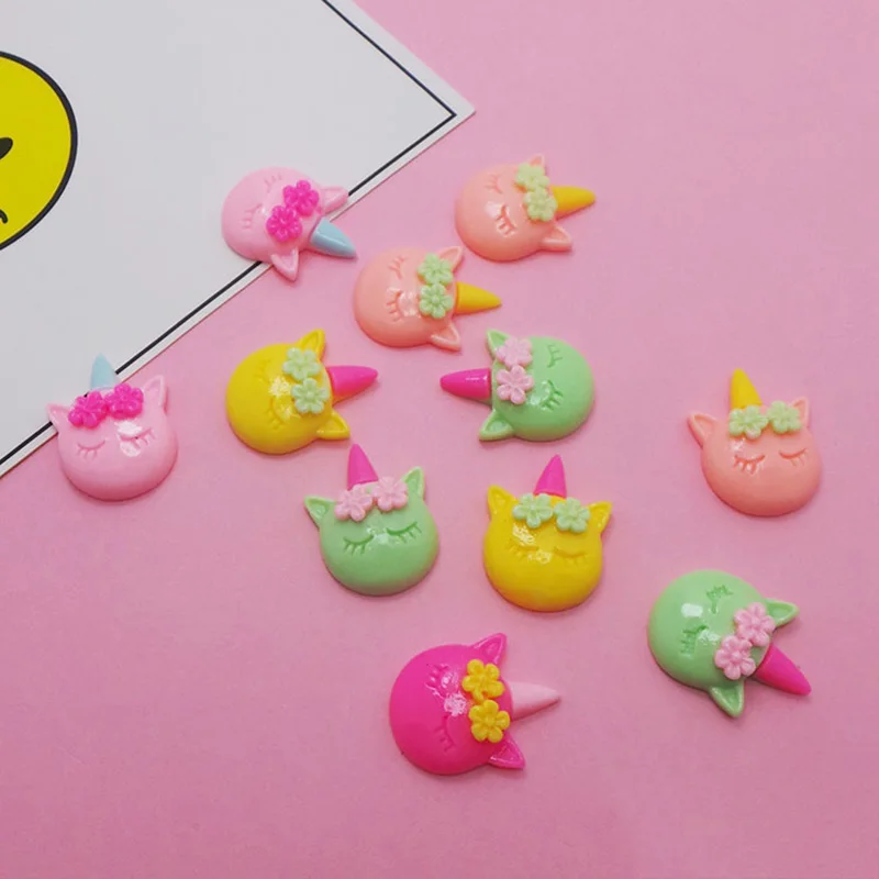 100 шт./лот миниатюрный кавайный Единорог из смолы с плоским основанием кабошон