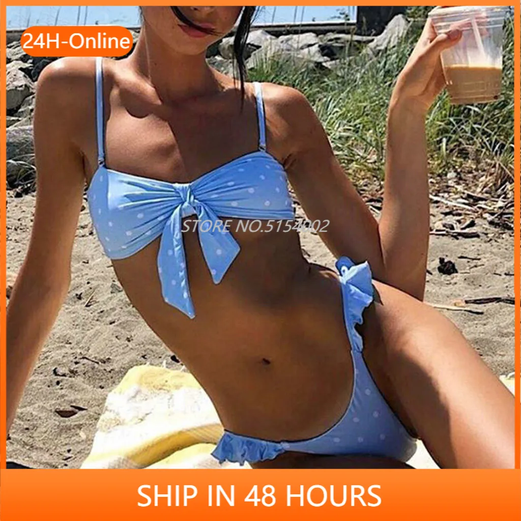 

Bikini Womens Dot Print Bow Beach Bikini Set Ladies Tow PC Holiday Swimwear Pool Swimsuit Dot Bikini
