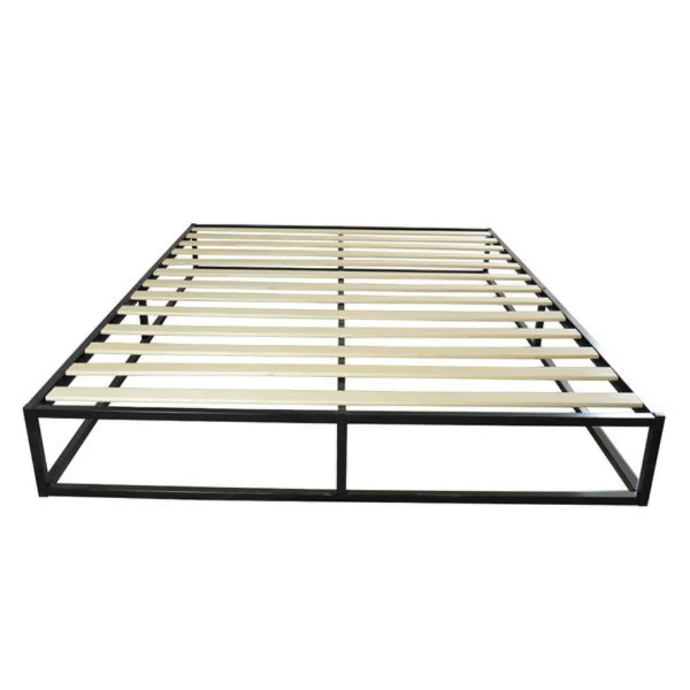 Simple Basic Iron Bed  Black Strong Construction Solid Wood Support Easy To Assemble Stylish Modern