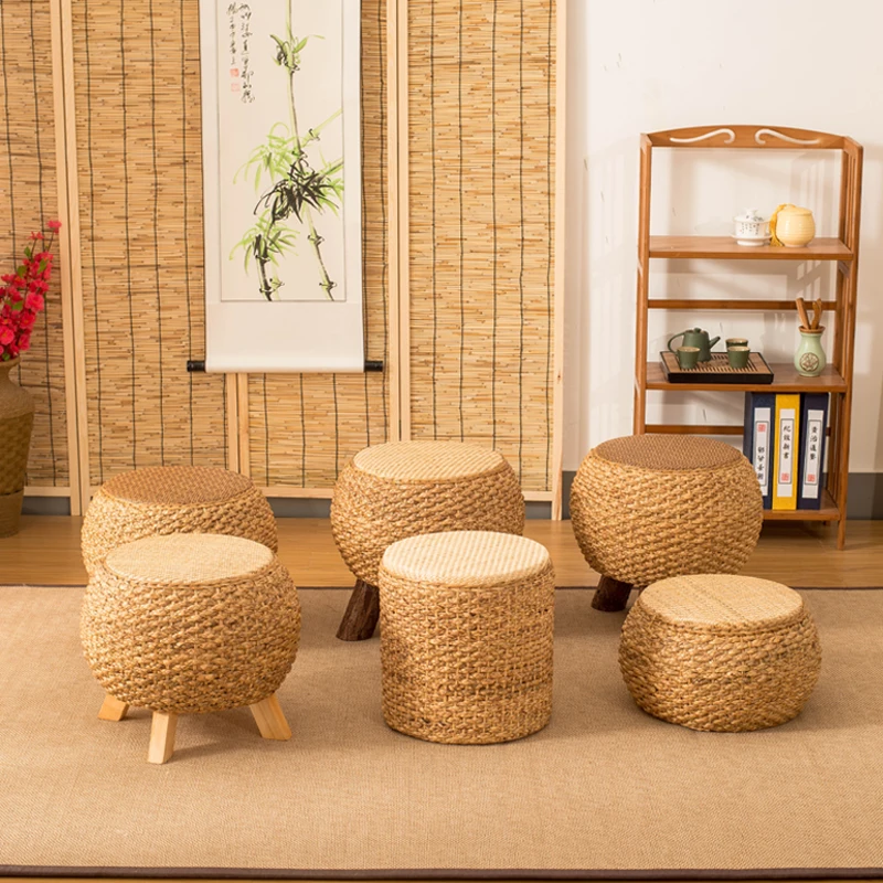 

Rattan step Stool Chair Kids Tatami Futon Stepping Stool Bedroom Furniture Pedicure Low Chair Small Living Room Sofa Foot Stool