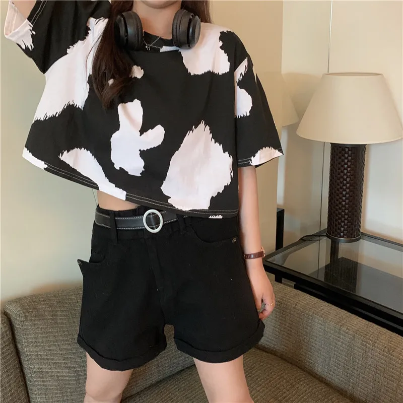 Women T-shirt Cotton Cow Print Graphic Clothing Aesthetic Kawaii Vintage Summer Clothes 2020 Fashion Kpop Streetwear | Женская одежда