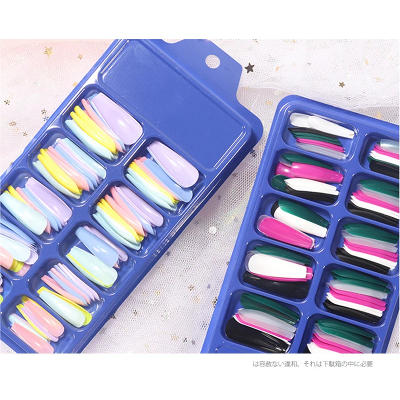 

100pcs/Box Long Ballerina Fake Nails Candy Colors Natural Coffin Press False Nail Art Tips ABS Full Cover DIY Decor Manicur