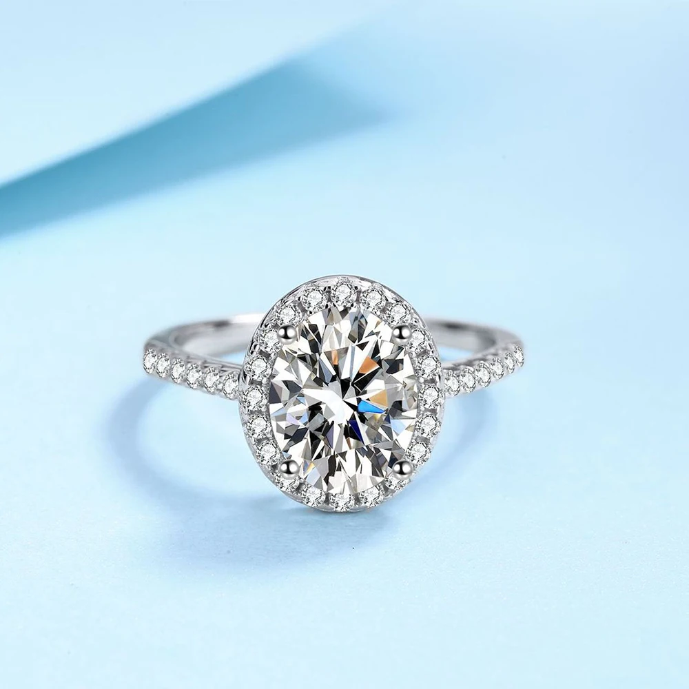 

Round Cut VVS1 Moissanite 925 Sterling Silver Rings Classic Style Diamond Silver Flowers Jewelry for Women Fashion Setting