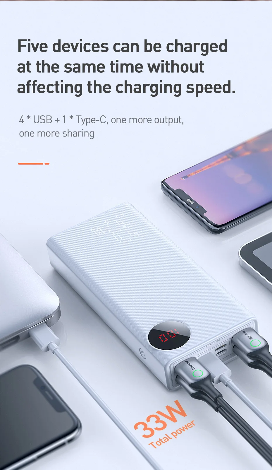 Baseus Quick Charge 3,0 30000 мАч Внешний аккумулятор Тип C PD 30000 мАч Внешний аккумулятор портативное зарядное устройство для iPhone Xiaomi Mi