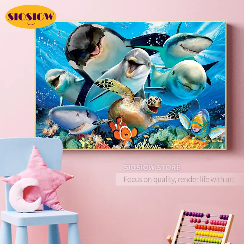 5D DIY алмазная живопись кит дельфин морские Животные набор зоопарка полный