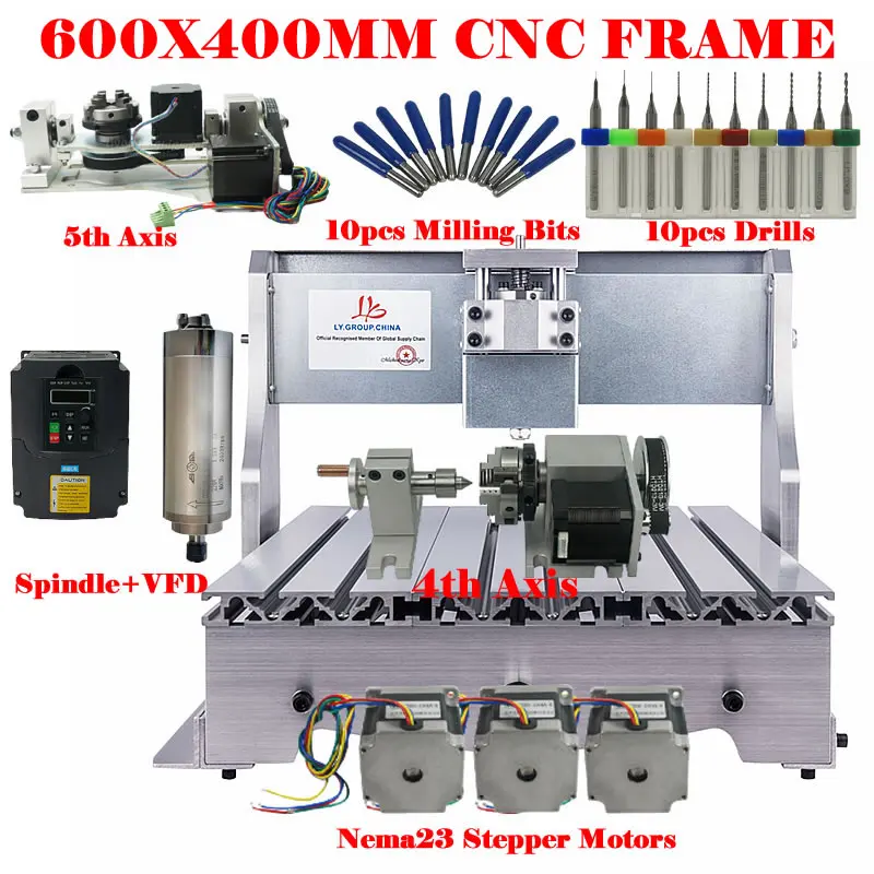 DIY CNC 6040 4-осевой 5-осевой металлический каркас 80 мм Шпиндельный зажим с 1500 Вт 2200 Вт Φ кВт VFD для маршрутизатора по дереву с ЧПУ
