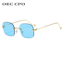 oec cpo small rimless square sunglasses women brand new fashion punk sunglasses men frameless blue clear lens glasses uv400 o901