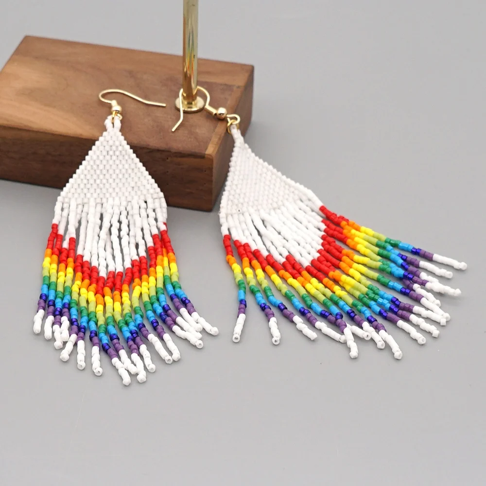 

Go2boho Rainbow Earring For Women Ladies Gift Large Long Ear Ring Handmade Woven Miyuki Beading Jewelry Jewellery Drop Earrings
