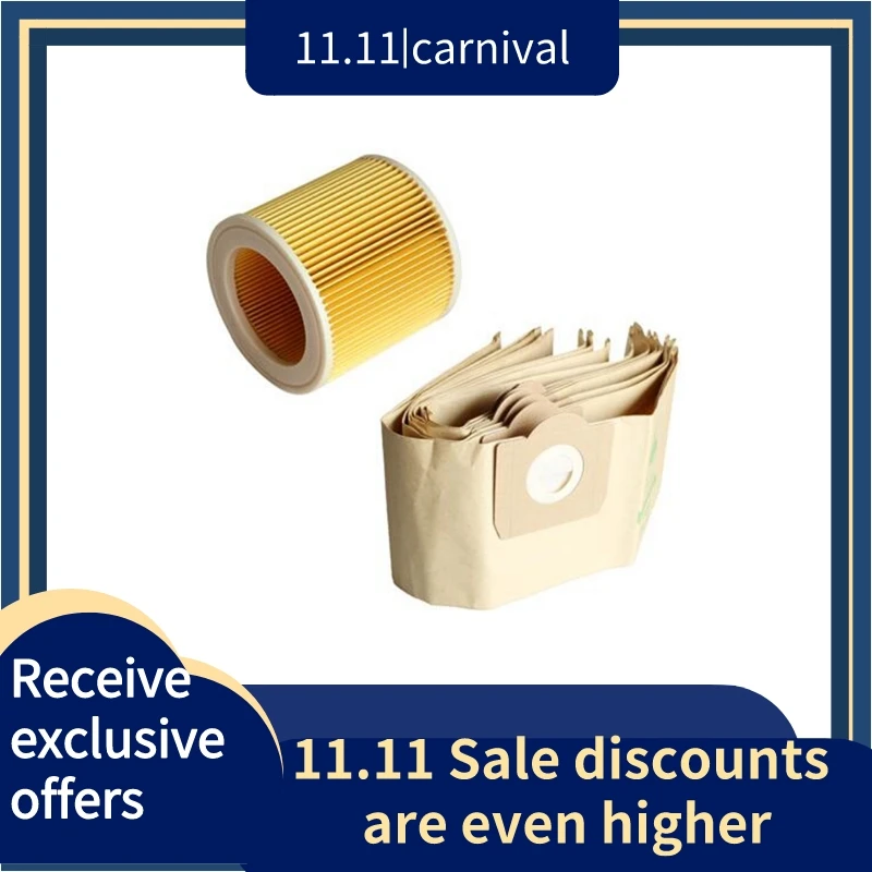 

5X Dust Bag 1X Filter for KARCHER WD3 Premium WD 3,300 M WD 3,200 WD3.500 P 6,959-130 Vacuum Cleaner