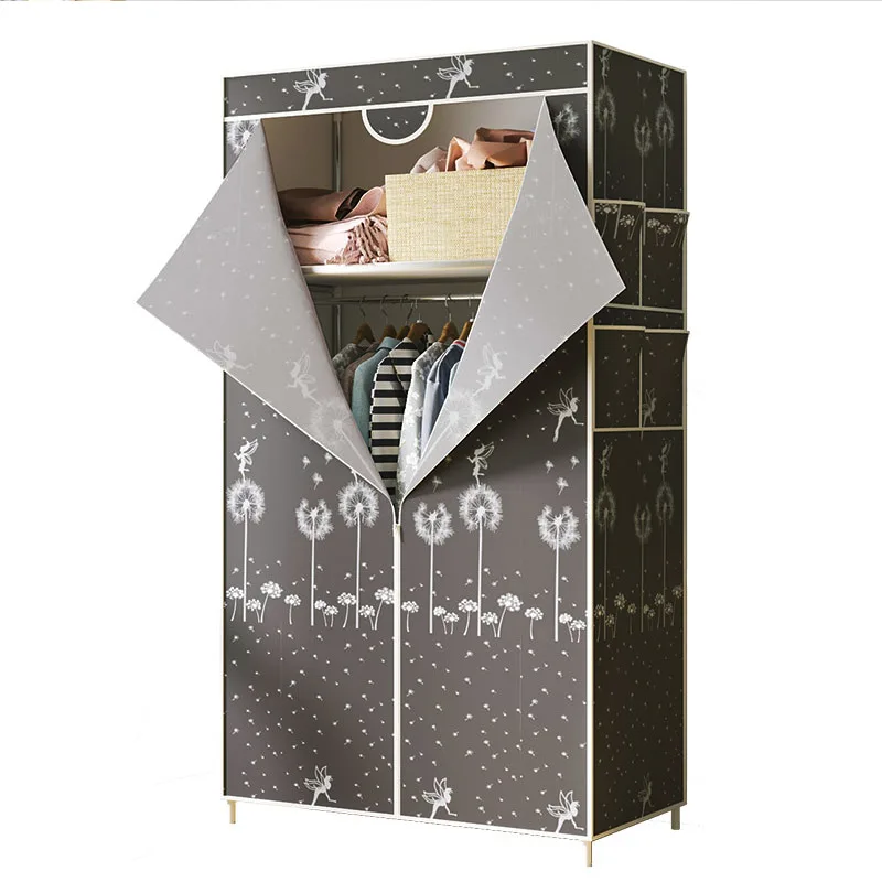 

Simple Small Wardrobe Clothe Storage Cabinets Folding Non-woven Closet Steel Pipe Individual Wardrobe Bedroom Modern Dust-proof