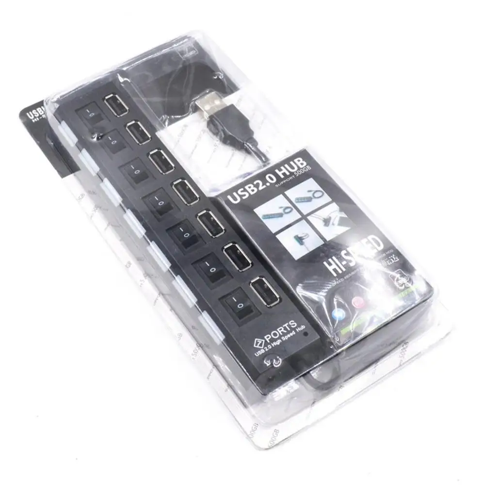 USB концентратор 2,0 Мульти USB порт 7 портов USB концентратор высокая скорость с переключателем вкл/выкл USB разветвитель для ПК Компьютерные аксессуары