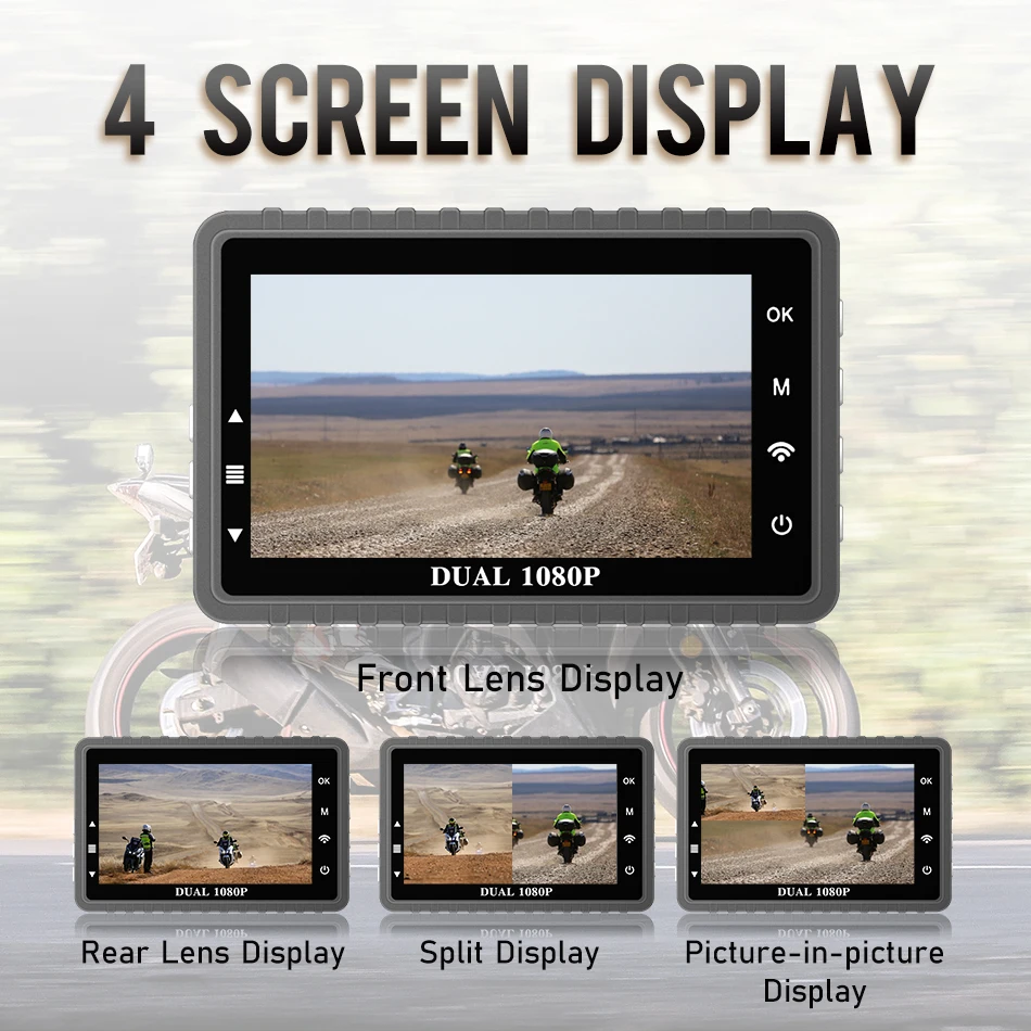 GreenYi FHD 1080P 3 дюйма IPS мотоцикл Dash Cam WiFi Водонепроницаемый спереди и сзади Камера