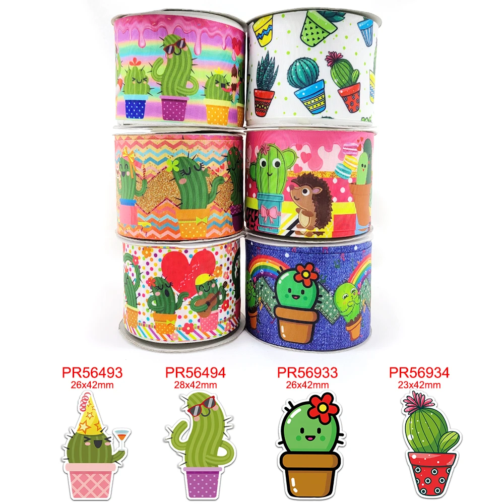

DIY Cartoon Cactus Printed Grosgrain Ribbon For Craft Supplies Sewing Accessories 5 Yards, Planar Resins 10 Pieces. 42628