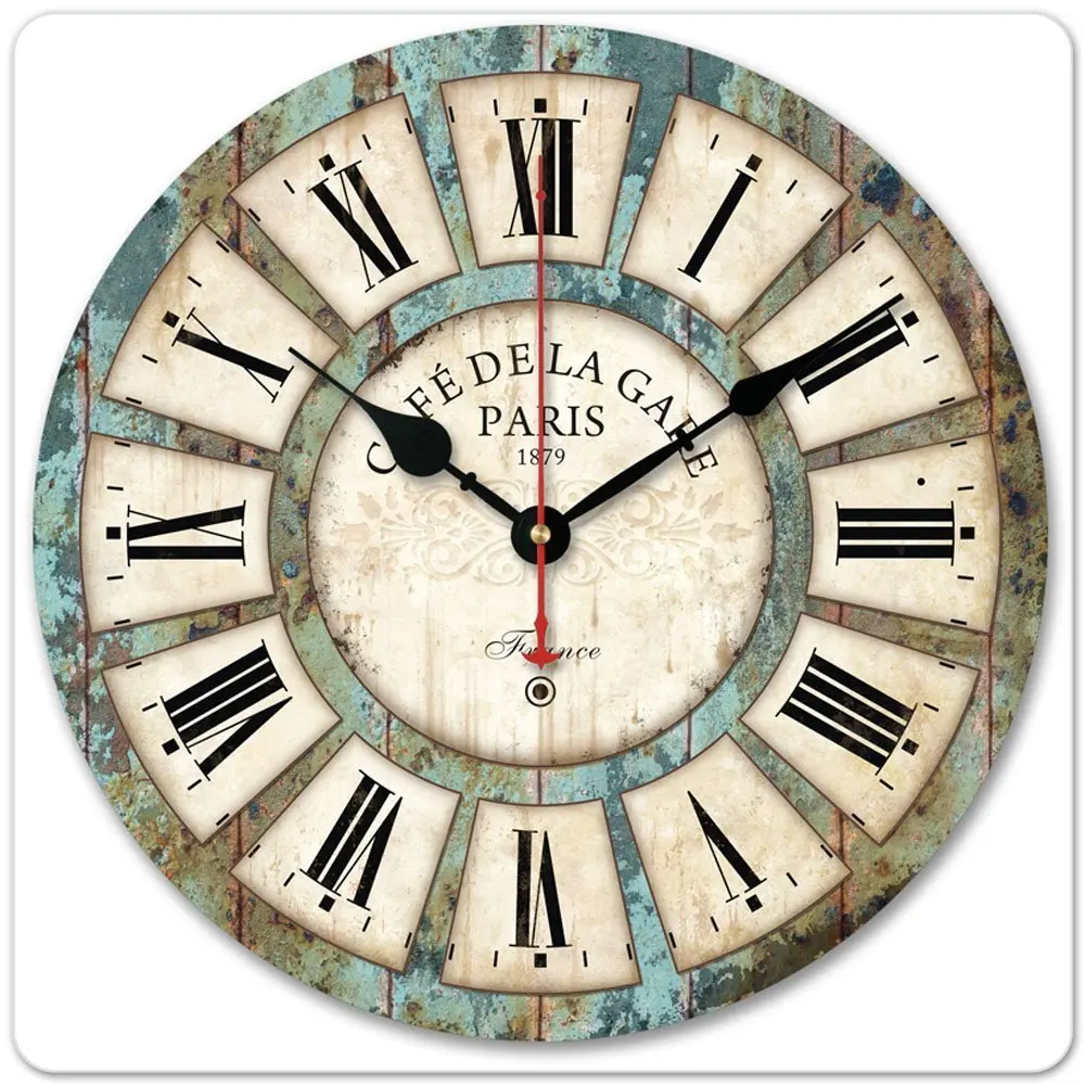 

Wall Clocks Decorative Silent Non Ticking Vintage Wall Clock Ocean Blue Rustic Style 12 Inch for Living Room Bedroom Office