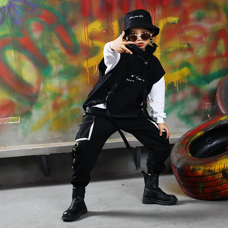 

Boy's hip-hop dress coat wearing informal camouflage dress tactical camouflage pants boy girl's sleeveless vest Dance Dress