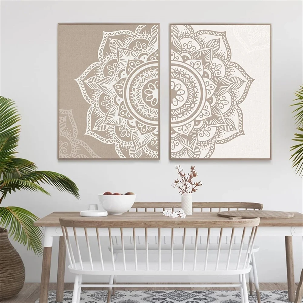 

Islamic Mandala Floral Wall Art Poster Beige Neutral Colors Art Print Boho Canvas Painting Nordic Picture Living Room Home Decor