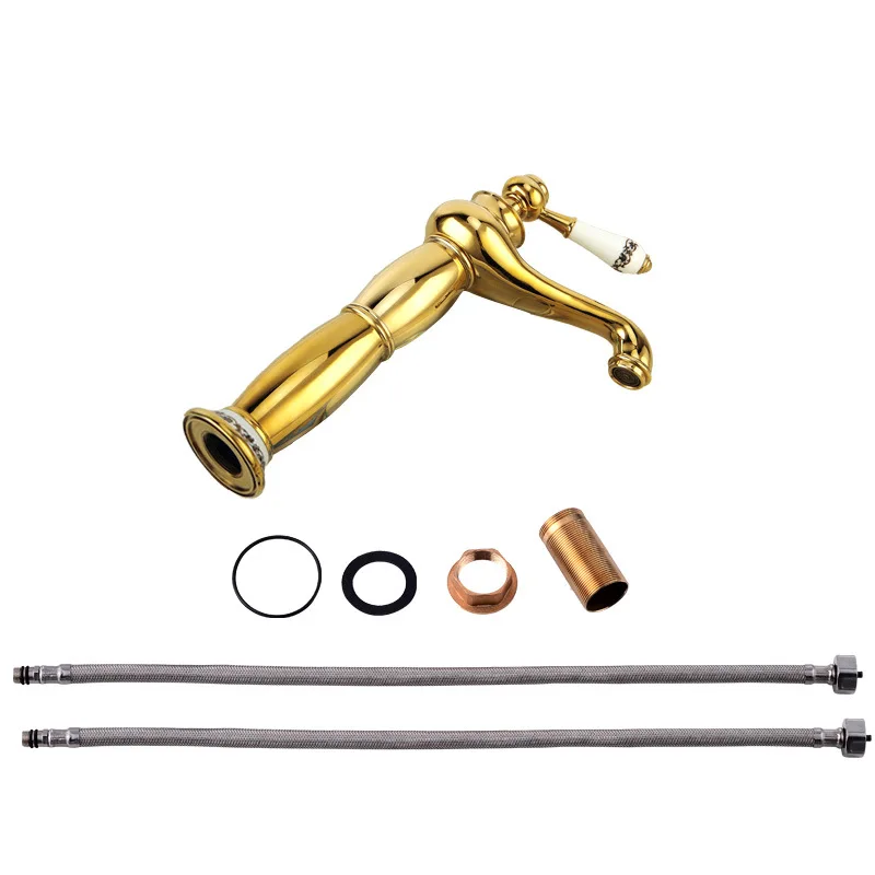 

Biggers sanitary Luxury gold-plated brass bathroom sink faucet Chinese style ceramic hand wash sink tap cold hot water mixer