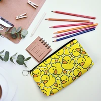 3d cute cartoon little yellow duck print pencil case pen bag portable zipper storage pouch organizer for stationery school