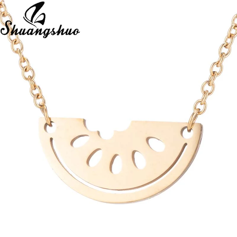 Shuangshuo Tiny Semicircle Necklace Womens Geometric Watermelon Stainless Steel Pendant Chain Chokers Jewelry Wedding Gifts | Украшения и