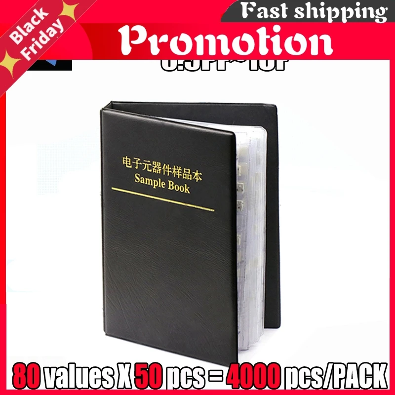 

0402 SMD Capacitor Sample Book 80valuesX50pcs=4000pcs 0.5PF~1UF Capacitor Assortment Kit Pack