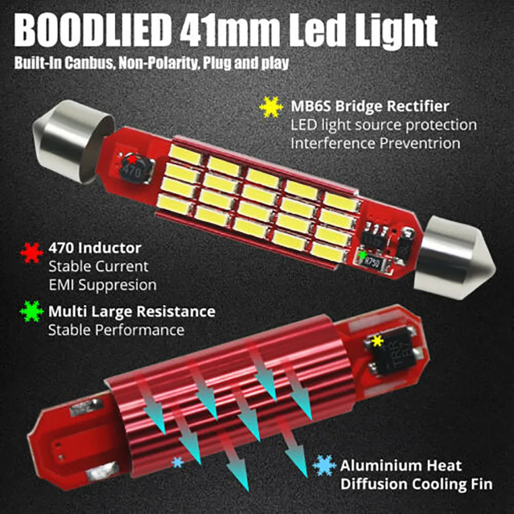 

Door 20SMD LED Light 41mm 4pcs Accessories Dome C5W Canbus White Durable
